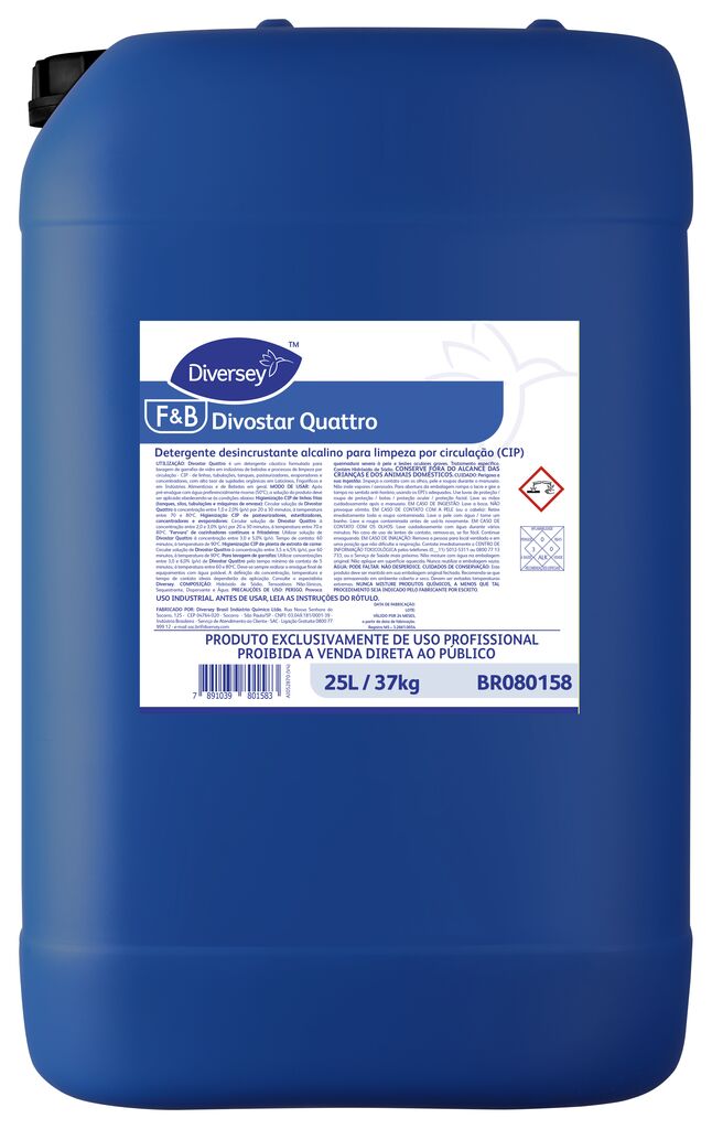 DIVOSTAR QUATTRO 25L - DETERGENTE DESINCRUSTANTE ALCALINO PARA LIMPEZA POR CIRCULAÇÃO